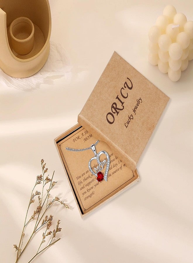ORICU Love Heart Pendant Necklaces for Women, Mother's Day Gifts for Mom Grandma Wife from Daughter Son, I Love You Mom (With gift box) (Red) - Image 5